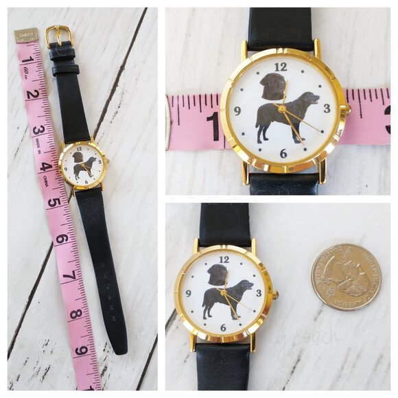Ladies Wristwatch Black Labrador Retriever Vtg Leather Band Coastal Chic Preppy - Picture 5 of 10